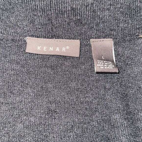 KENAR L Charcoal Gray Knit Open Front Shawl Collar Quarter Sleeve Cardigan - Picture 8 of 11